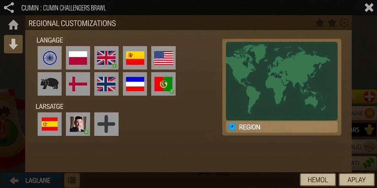 Cumin Challengers Brawl Regional Customization Cumin Challengers Brawl regional customization options showing language and region selectors